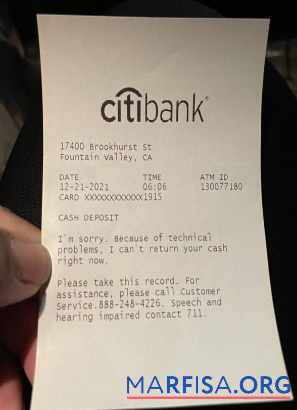 Realistic USA Citibank deposit receipt example